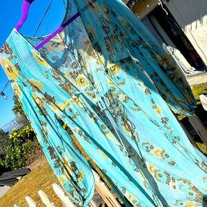 Free People new without tags size medium sky, blue and yellow duster